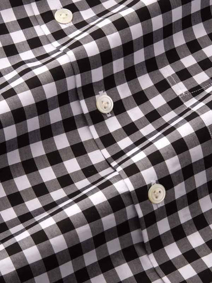 Barboni Black & White Check Single Cuff Tailored Fit Classic Formal Silk Touch Egyptian Giza Cotton Shirt