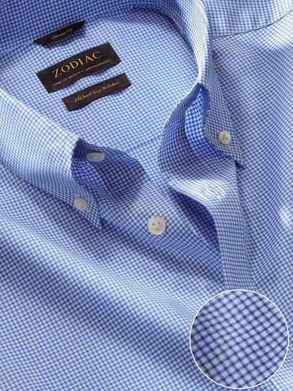 Barboni Blue Check Full Sleeve Single Cuff Classic Fit Classic Formal Silk Touch Egyptian Giza Cotton Shirt