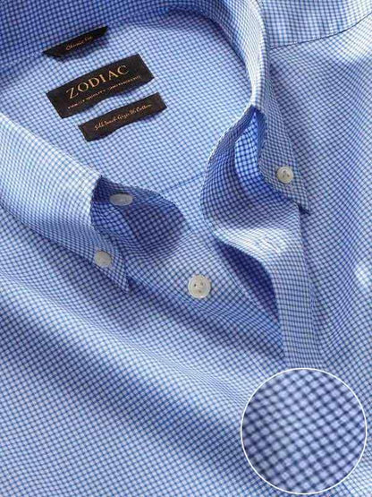 Barboni Blue Check Full Sleeve Single Cuff Classic Fit Classic Formal Silk Touch Egyptian Giza Cotton Shirt