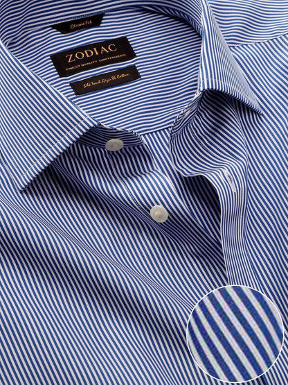 Barboni Blue Striped Full Sleeve Double Cuff Classic Fit Classic Formal Silk Touch Egyptian Giza Cotton Shirt