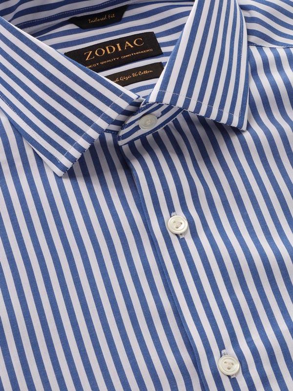Barboni Navy Striped Full Sleeve Single Cuff Tailored Fit Classic Formal Silk Touch Egyptian Giza Cotton Shirt