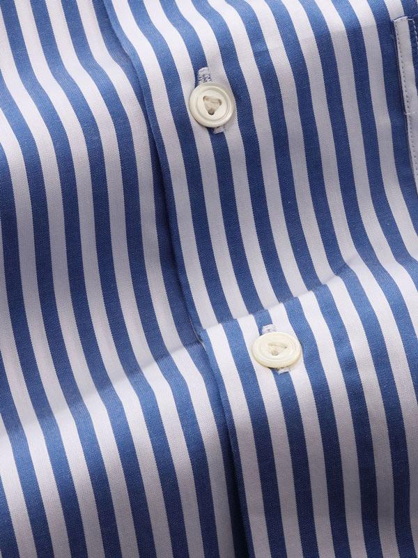 Barboni Navy Striped Full Sleeve Single Cuff Tailored Fit Classic Formal Silk Touch Egyptian Giza Cotton Shirt