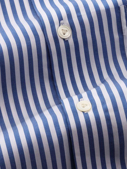 Barboni Navy Striped Full Sleeve Single Cuff Tailored Fit Classic Formal Silk Touch Egyptian Giza Cotton Shirt