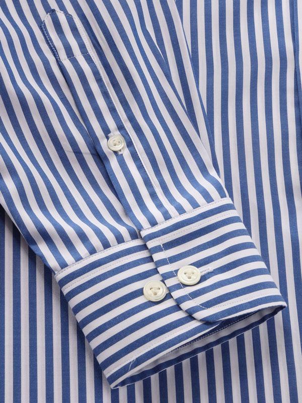 Barboni Navy Striped Full Sleeve Single Cuff Tailored Fit Classic Formal Silk Touch Egyptian Giza Cotton Shirt
