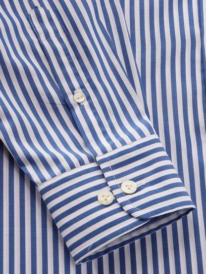 Barboni Navy Striped Full Sleeve Single Cuff Tailored Fit Classic Formal Silk Touch Egyptian Giza Cotton Shirt