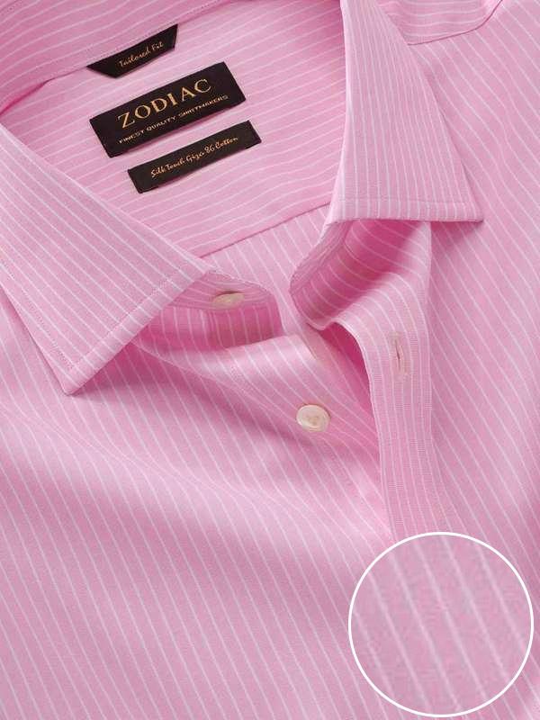Barboni Pink Striped Full Sleeve Single Cuff Classic Fit  Formal Silk Touch Egyptian Giza Cotton Shirt