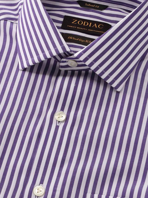 Barboni Purple Striped Full Sleeve Single Cuff Tailored Fit Classic Formal Silk Touch Egyptian Giza Cotton Shirt