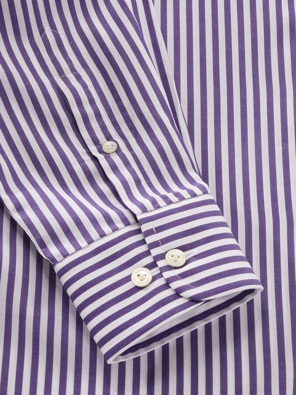 Barboni Purple Striped Full Sleeve Single Cuff Tailored Fit Classic Formal Silk Touch Egyptian Giza Cotton Shirt