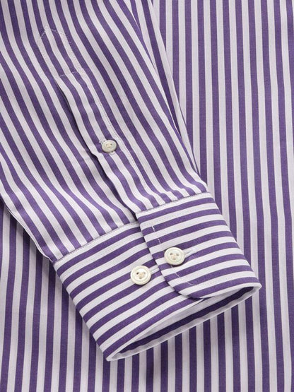 Barboni Purple Striped Full Sleeve Single Cuff Tailored Fit Classic Formal Silk Touch Egyptian Giza Cotton Shirt
