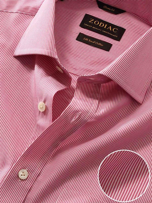 Barboni Red Striped Full Sleeve Single Cuff Classic Fit Classic Formal Silk Touch Egyptian Giza Cotton Shirt