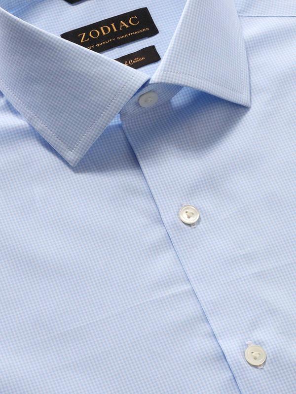 Barboni Sky Check Full Sleeve Single Cuff Tailored Fit Classic Formal Silk Touch Egyptian Giza Cotton Shirt