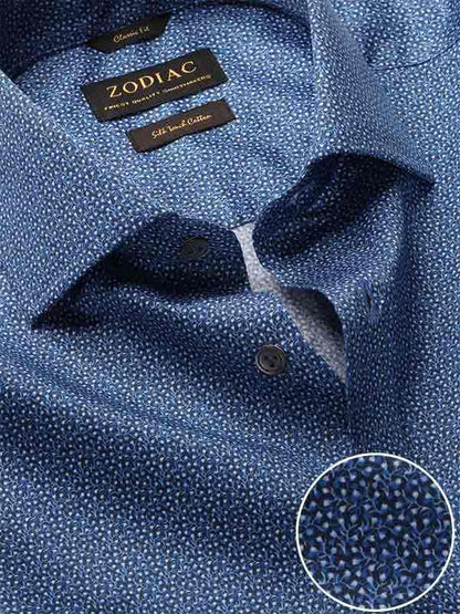 Bassano Blue Printed Full Sleeve Single Cuff Classic Fit Dark Semi Formal Cotton Shirt
