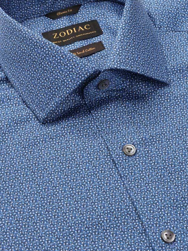 Bassano Blue Printed Full Sleeve Single Cuff Classic Fit Dark Semi Formal Cotton Shirt