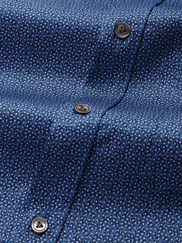 Bassano Blue Printed Full Sleeve Single Cuff Classic Fit Dark Semi Formal Cotton Shirt