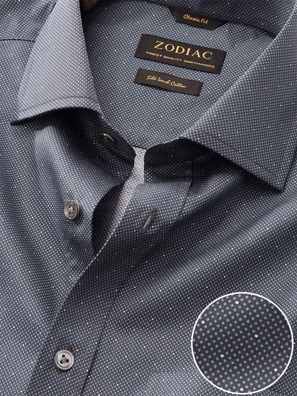 Bassano Dark Grey Printed Full Sleeve Single Cuff Classic Fit Dark Semi Formal Cotton Shirt