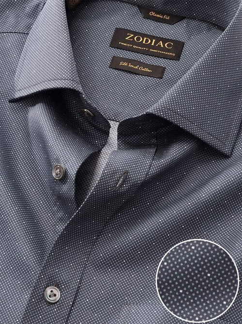 Bassano Dark Grey Printed Full Sleeve Single Cuff Classic Fit Dark Semi Formal Cotton Shirt