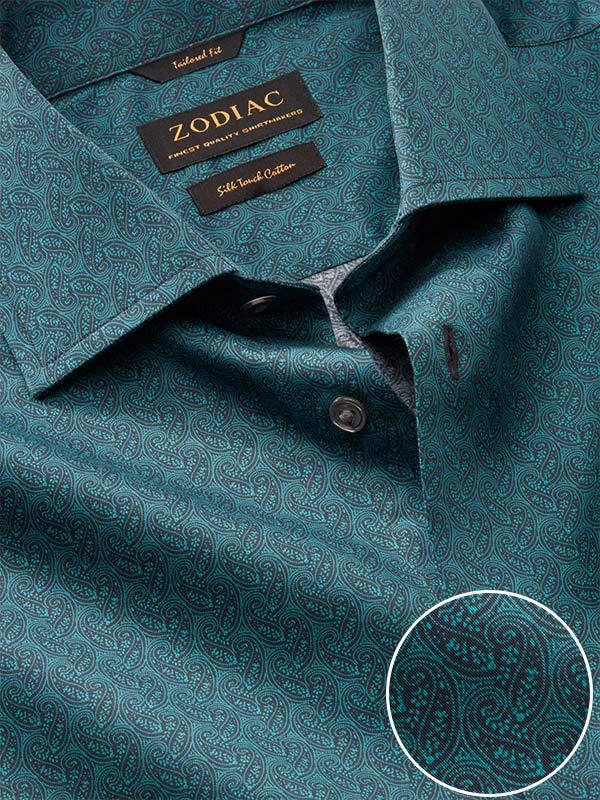Bassano Green Printed Full Sleeve Single Cuff Tailored Fit Dark Semi Formal Cotton Shirt