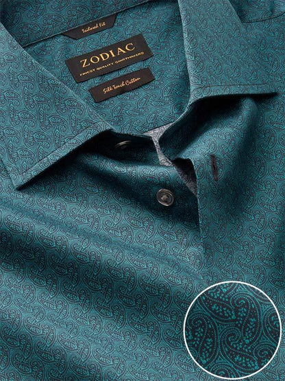 Bassano Green Printed Full Sleeve Single Cuff Tailored Fit Dark Semi Formal Cotton Shirt