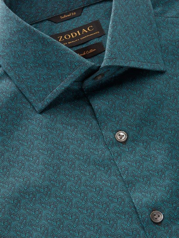 Bassano Green Printed Full Sleeve Single Cuff Tailored Fit Dark Semi Formal Cotton Shirt