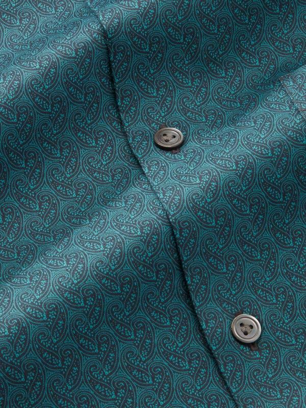 Bassano Green Printed Full Sleeve Single Cuff Tailored Fit Dark Semi Formal Cotton Shirt