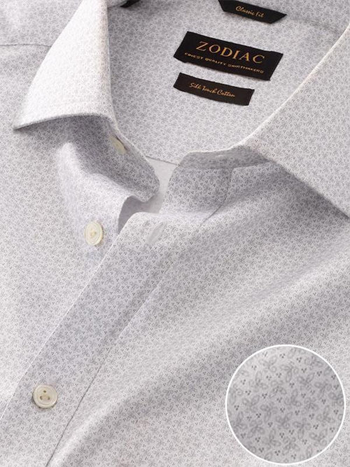Bassano Light Grey Printed Full Sleeve Single Cuff Classic Fit Classic Formal Cotton Shirt