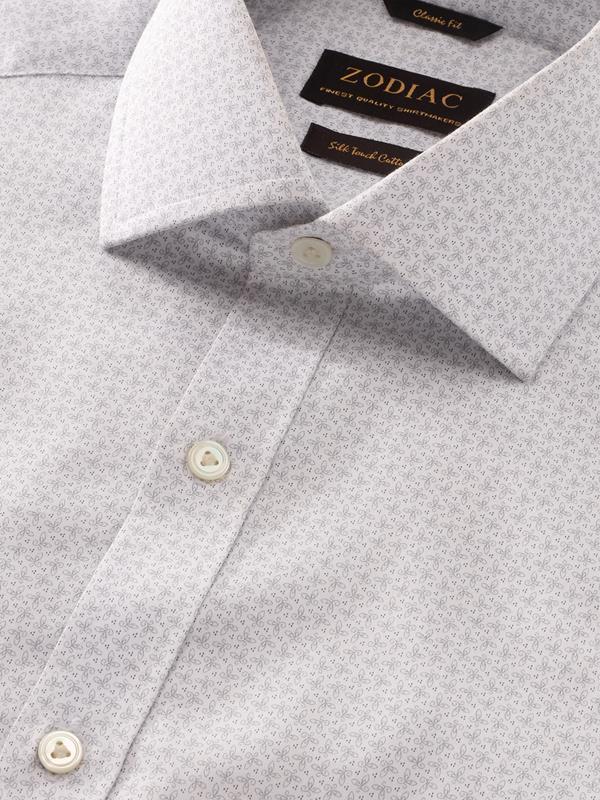 Bassano Light Grey Printed Full Sleeve Single Cuff Classic Fit Classic Formal Cotton Shirt