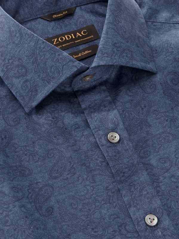 Bassano Navy Printed Full Sleeve Single Cuff Classic Fit Dark Semi Formal Cotton Shirt