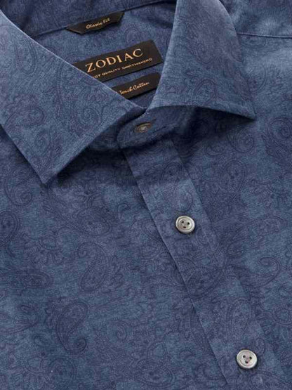 Bassano Navy Printed Full Sleeve Single Cuff Classic Fit Dark Semi Formal Cotton Shirt