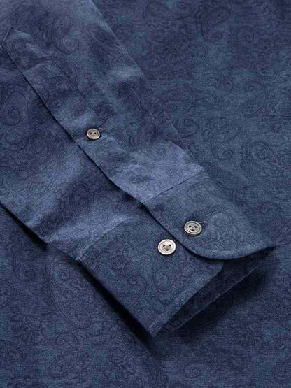 Bassano Navy Printed Full Sleeve Single Cuff Classic Fit Dark Semi Formal Cotton Shirt