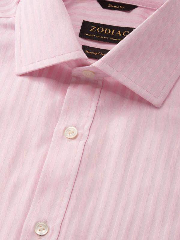 Bertolucci Pink Striped Full Sleeve Double Cuff Classic Fit Classic Formal Two Ply Mercerized Cotton Shirt