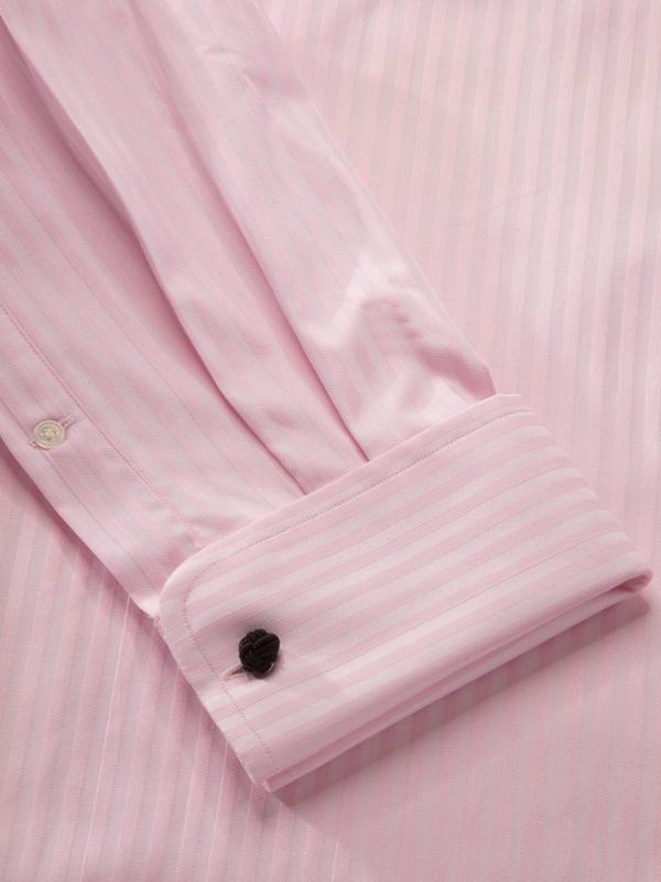 Bertolucci Pink Striped Full Sleeve Double Cuff Classic Fit Classic Formal Two Ply Mercerized Cotton Shirt