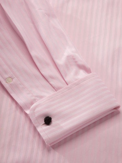Bertolucci Pink Striped Full Sleeve Double Cuff Classic Fit Classic Formal Two Ply Mercerized Cotton Shirt