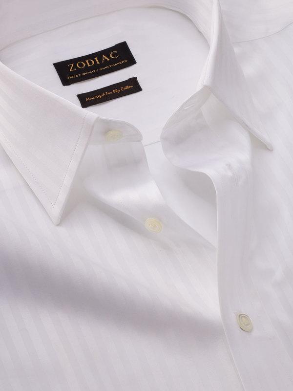 Bertolucci White Striped Full Sleeve Double Cuff Tailored Fit Classic Formal Two Ply Mercerized Cotton Shirt
