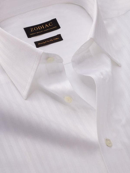 Bertolucci White Striped Full Sleeve Double Cuff Tailored Fit Classic Formal Two Ply Mercerized Cotton Shirt