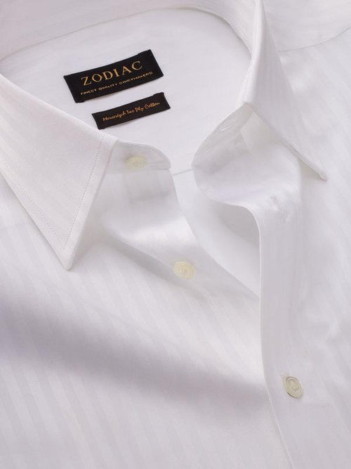 Bertolucci White Striped Full Sleeve Double Cuff Tailored Fit Classic Formal Two Ply Mercerized Cotton Shirt