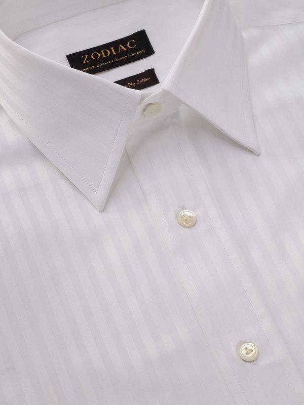 Bertolucci White Striped Full Sleeve Double Cuff Tailored Fit Classic Formal Two Ply Mercerized Cotton Shirt
