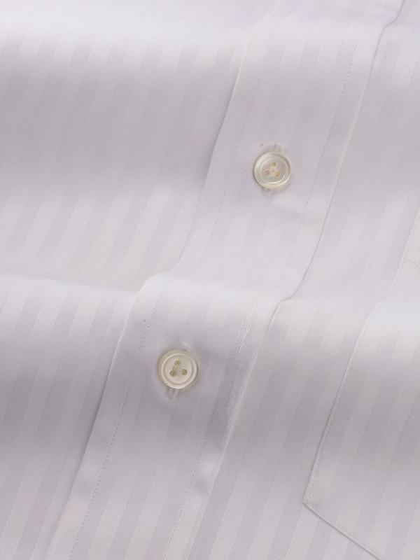 Bertolucci White Striped Full Sleeve Double Cuff Tailored Fit Classic Formal Two Ply Mercerized Cotton Shirt