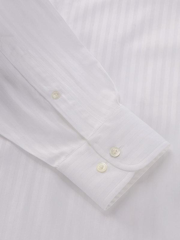 Bertolucci White Striped Full Sleeve Double Cuff Tailored Fit Classic Formal Two Ply Mercerized Cotton Shirt