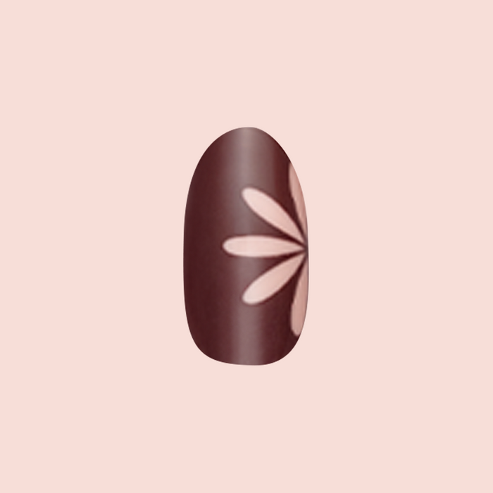 Big Duo Toned Flowers | Medium | Oval - Tab Press-On showing a medium oval nail with fall floral design for an easy mani at home