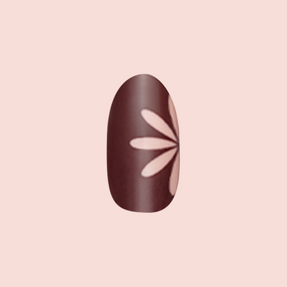 Big Duo Toned Flowers | Medium | Oval - Tab Press-On showing a medium oval nail with fall floral design for an easy mani at home