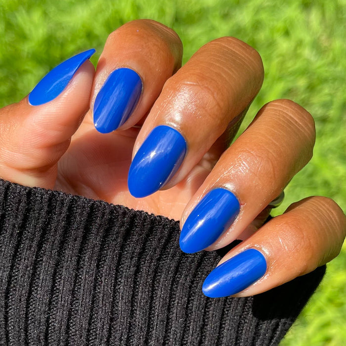 Blueberry Muffin | Almond | Medium cobalt blue medium almond press-on nails for a vibrant at-home manicure