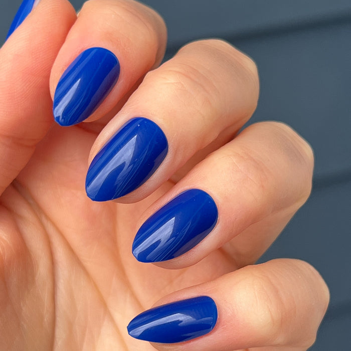 Blueberry Muffin | Almond | Medium cobalt blue medium almond press on nails for a sleek at home manicure