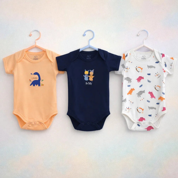 BRL - Pack of 3 - Short Sleeve Bodysuits - Ancient Dinosaurs