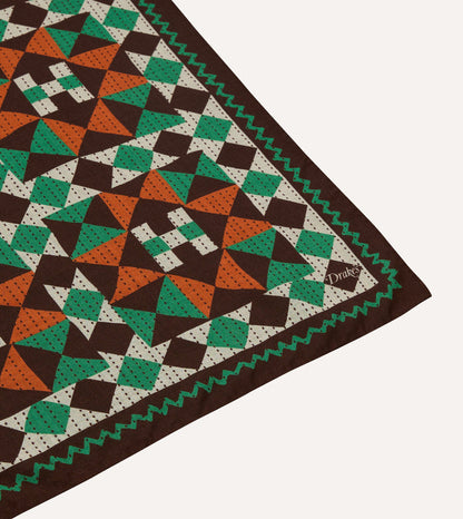 Brown Patchwork Print Wool-Silk Bandana