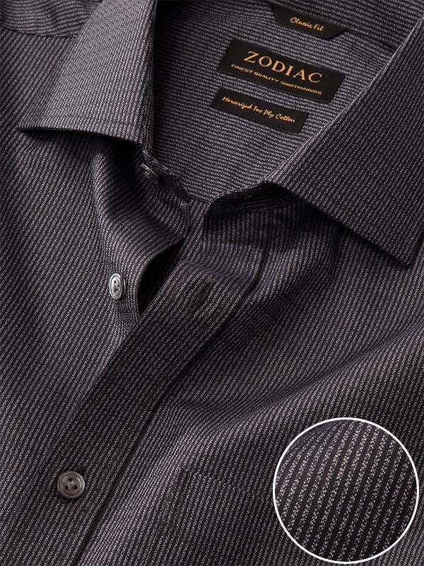 Bruciato Dark Grey Solid Full Sleeve Single Cuff Classic Fit Semi Formal Dark Two Ply Mercerized Cotton Shirt