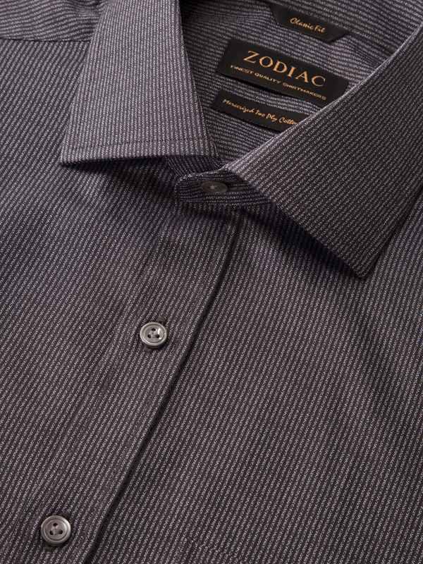 Bruciato Dark Grey Solid Full Sleeve Single Cuff Classic Fit Semi Formal Dark Two Ply Mercerized Cotton Shirt