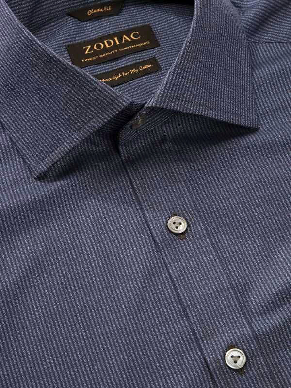 Bruciato Navy Solid Single Cuff Classic Fit Semi Formal Dark Two Ply Mercerized Cotton Shirt