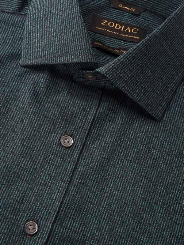 Bruciato Teal Solid Full Sleeve Single Cuff Classic Fit Semi Formal Dark Two Ply Mercerized Cotton Shirt