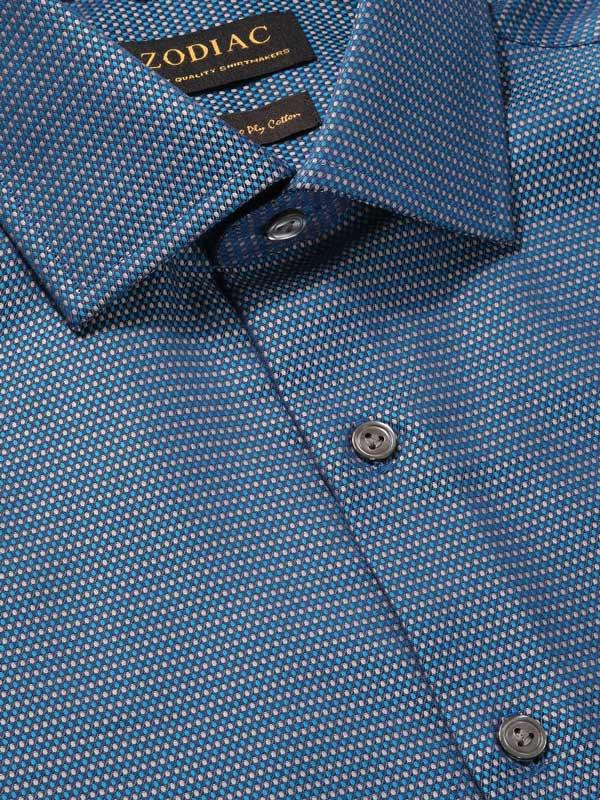 Bruciato Teal Solid Full Sleeve Single Cuff Tailored Fit Semi Formal Dark Two Ply Mercerized Cotton Shirt