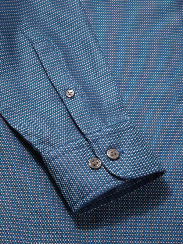 Bruciato Teal Solid Full Sleeve Single Cuff Tailored Fit Semi Formal Dark Two Ply Mercerized Cotton Shirt